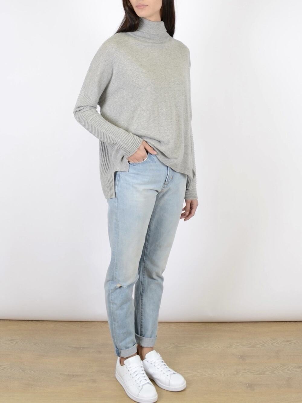 Just Female Womens Carla Turtleneck Sweater Oversized Sz L Gray Wool Blend Hi Lo